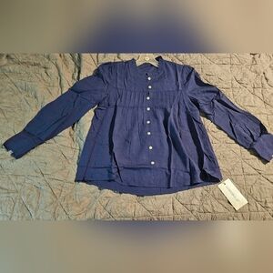 Luxebold Navy Blue Button-Up Blouse, Small